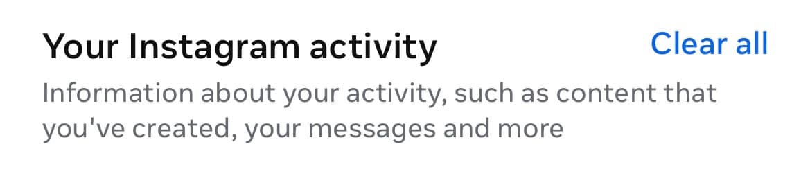 Tombol Clear all pada pilihan aktivitas Instagram