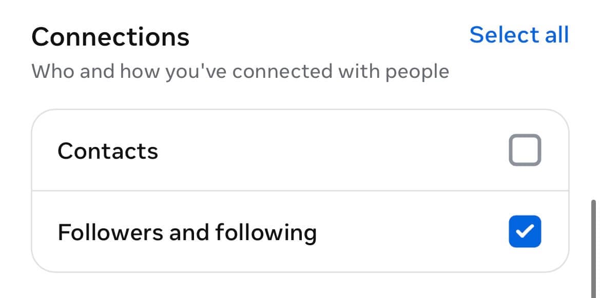 Followers and following sebagai satu-satunya informasi yang dipilih